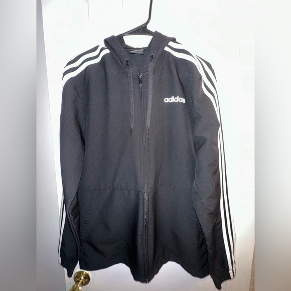 Adidas Black & White Zip-Up Hooded‎ Jacket - Picture 1 of 9